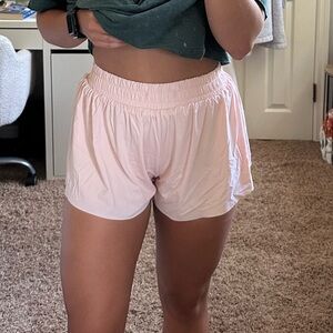 Light Pink Flowy Athletic Shorts With Under Shorts